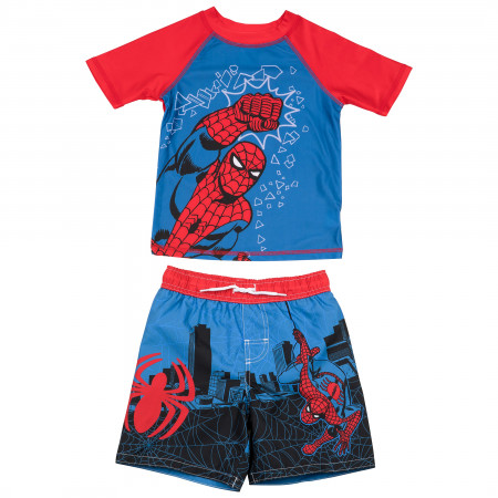 Spider-Man Swinging Action Youth Swim Shorts & Rash Guard Set